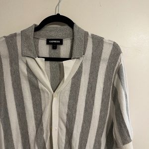 Express Gray and White Striped Short Sleeve Shirt
